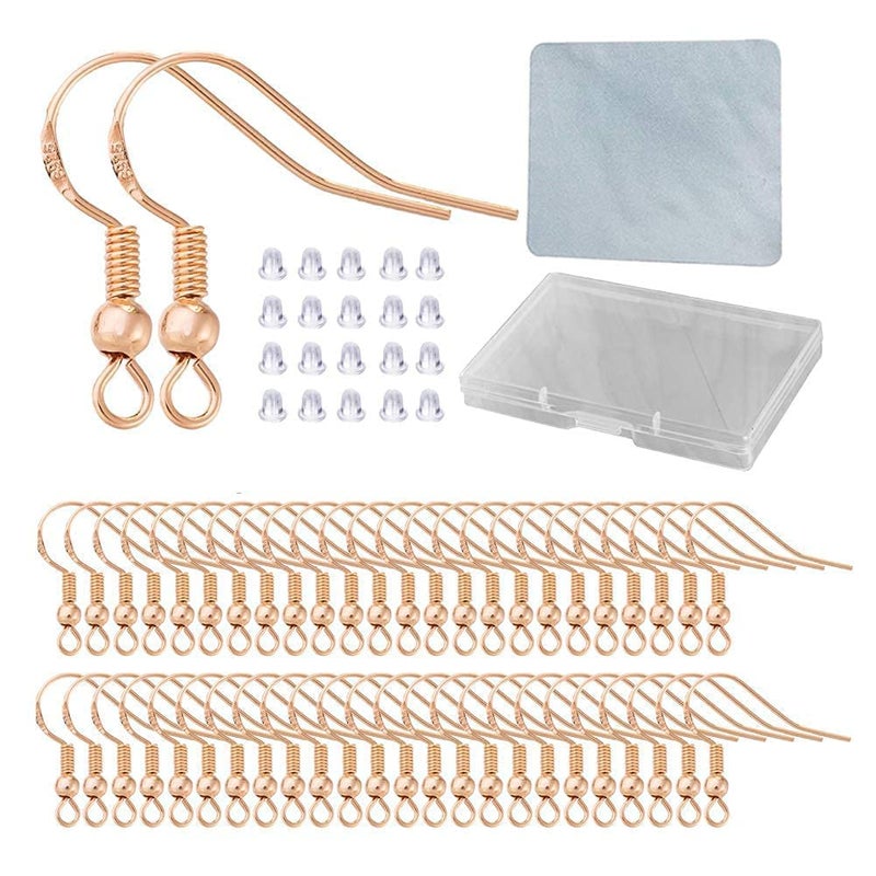 Rose gold Earring Hooks - 120 PcS60 Pairs Hypo-allergenic Rose gold Plated Ear Wires Fish Hooks for Jewelry Making  Jewelry Findings Parts with 120 PcS Rubber Earring Backs Stopper for DIY Earrings